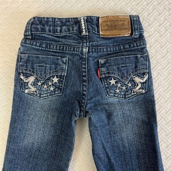 Levis Girls 2T Toddler Embroidered Fare Bell Bottom Embroidered Sequin Jeans - Picture 4 of 13